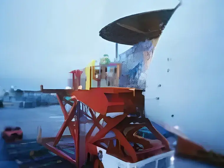 貨物を積み込むため航空機の胴体に接続された赤い昇降装置